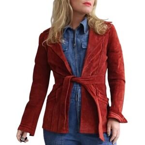 Arden B Y2K Vintage‎ Suede Jacket Women's Medium Rust Belted Leather Fit & Flare